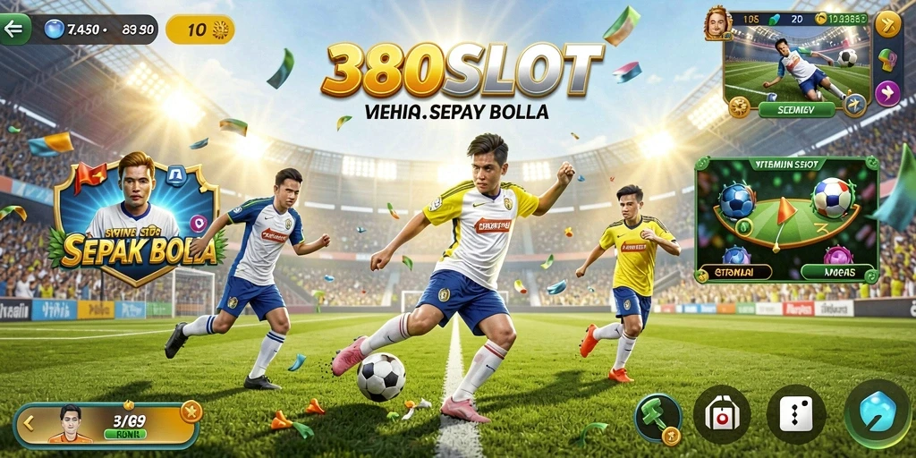 Screenshot dari gameplay 380SLOT dengan tema sepak bola.