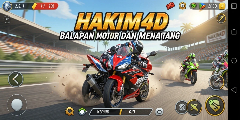 Screenshot HAKIM4D menampilkan aksi balapan motor yang mendebarkan.