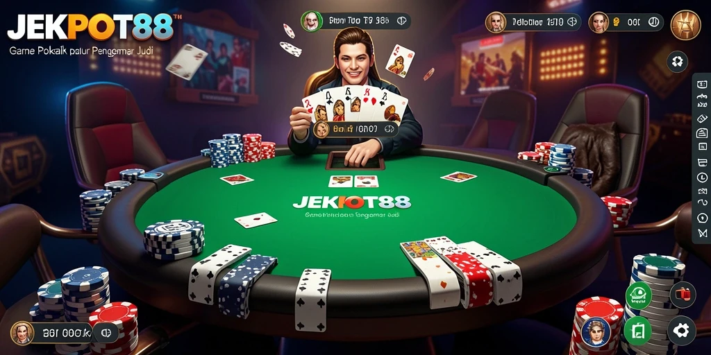 Tampilan gameplay JEKPOT88 dalam suasana Poker yang menarik.