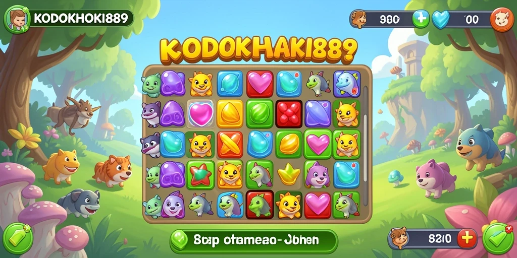Tangkapan layar gameplay <strong>KODOKHOKI889</strong> yang menunjukkan aksi mencocokkan item.