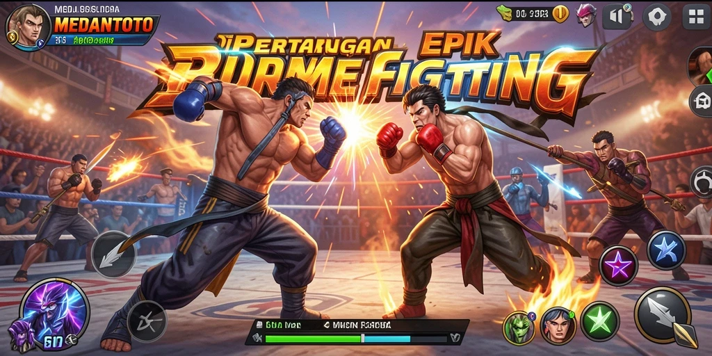 Screenshot gameplay MEDANTOTO yang menampilkan pertarungan seru antara karakter.