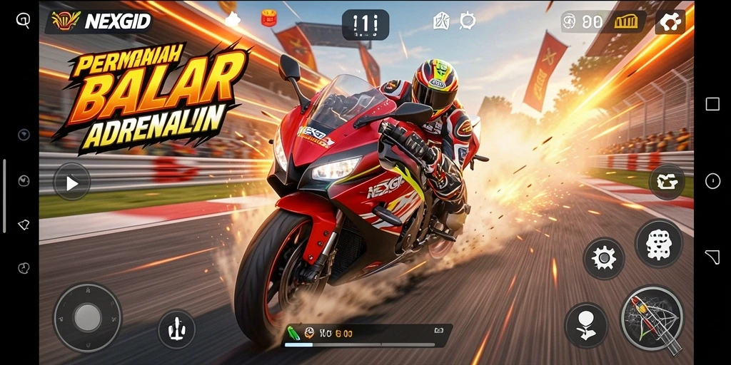 Gameplay NEXGID menunjukkan balapan motor yang mendebarkan.