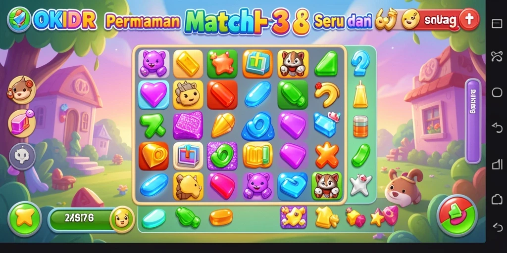 Tangkapan layar gameplay OKIDR yang menampilkan tantangan Match-3.
