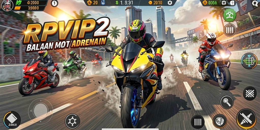 Gameplay RPVIP2 menampilkan balapan motor yang seru dan menegangkan.