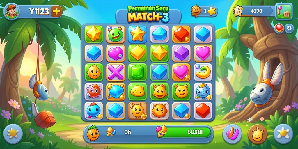 Tangkapan layar permainan YY123 dengan elemen Match-3 yang seru.